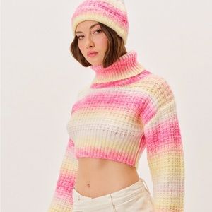 For Love and Lemons Rosa gradient turtleneck crop wool sweater pink and yellow